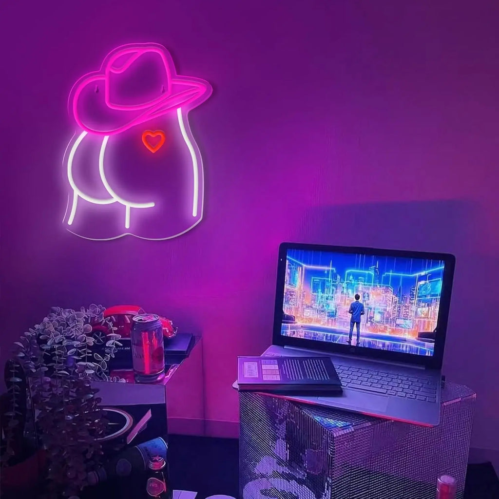 Sexy Neon Sign Dimmable Cowboy Hat Neon Lights for Bar Pub Bedroom Man Cave Game Room Party Decor Aesthetics Draw Birthday Gifts - Cosmic Twink