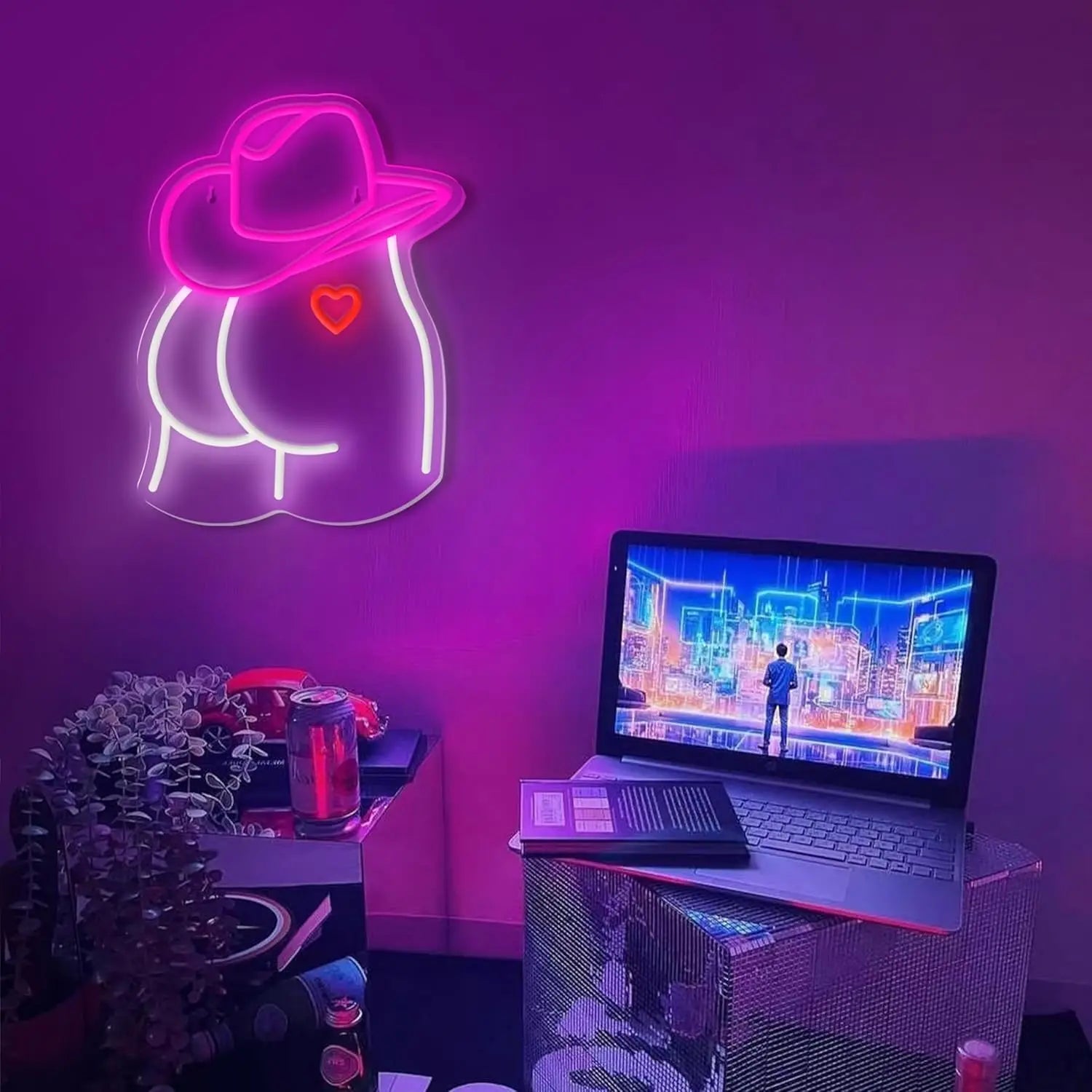 Sexy Neon Sign Dimmable Cowboy Hat Neon Lights for Bar Pub Bedroom Man Cave Game Room Party Decor Aesthetics Draw Birthday Gifts - Cosmic Twink