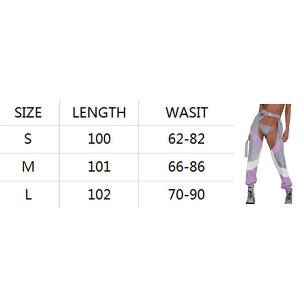 Women's Rave Chaps Ladies Sexy Hollow Out Patchwork/ Solid Loose Fit Buckle Trousers for Club Wear Bottomless Festival Pants - Cosmic Twink