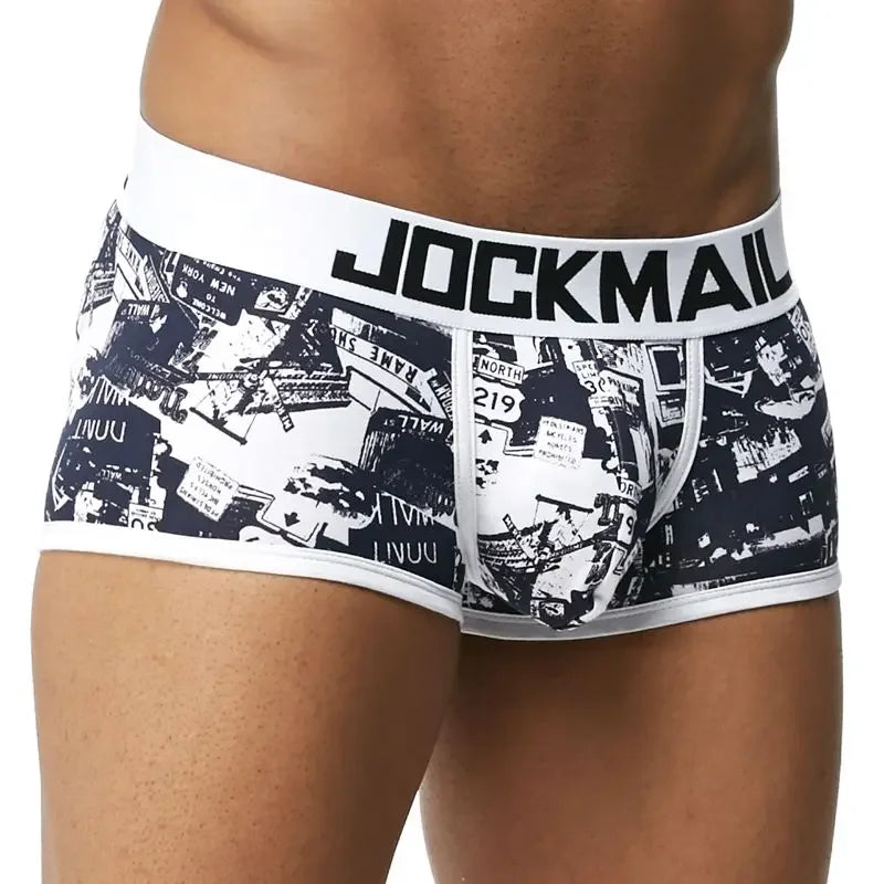 JOCKMAIL Male Panties Breathable Boxers Cotton Sexy Men Underwear U convex pouch Gay Underpants Printed 17 models boxershorts - Cosmic Twink