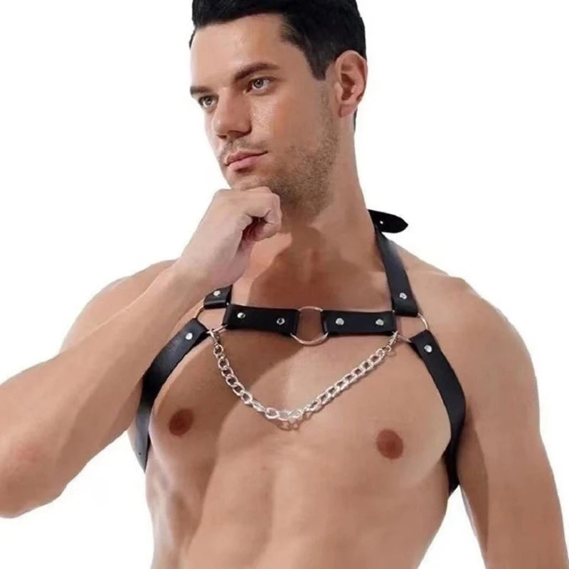 Man Leather Punk Chest Straps Harness Belt Carnivals Dance Costume - Cosmic Twink
