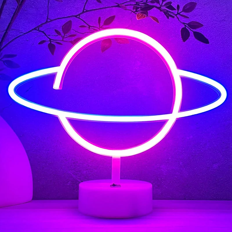 Pink Blue Planet neon sign Light USB/ battery dual purpose LED Lamp, for Birthday Wedding Party Wall Camping Summer Home decor - Cosmic Twink