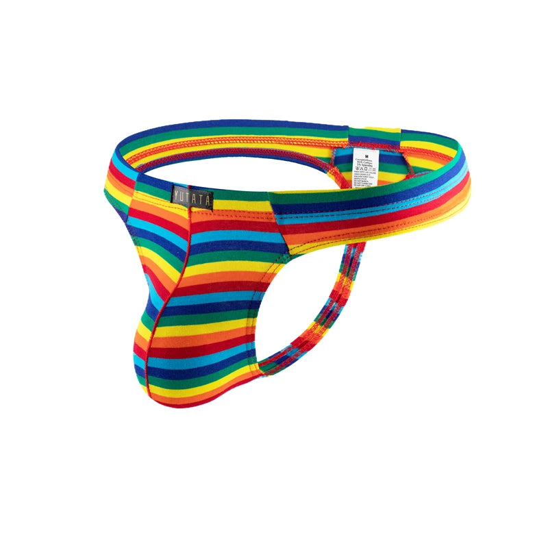 Gay Underwear Men Thongs Jockstrap Men Striped G Strings Thong Underwear Tanga Hombre Breathable Sexy Lingerie Cotton Underpants - Cosmic Twink